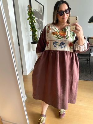Native Florals Brown Tea Towel Smock Dress XL