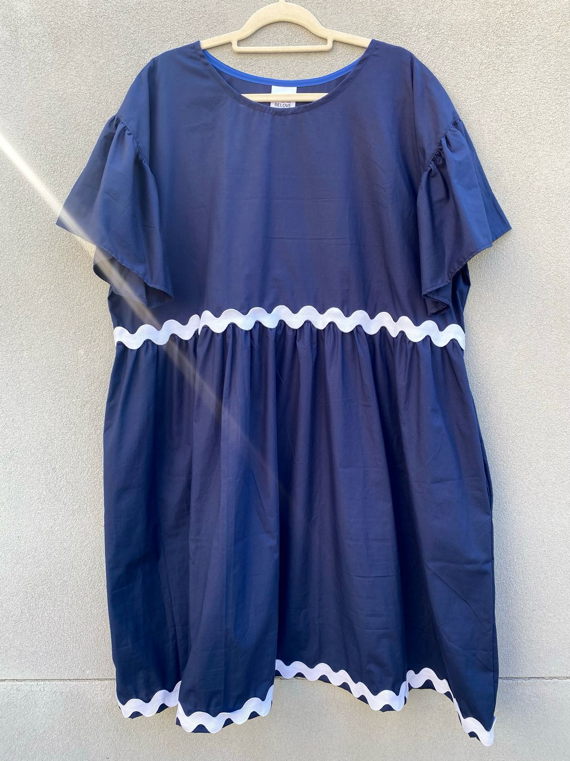 Navy Blue Ric Rac Flutter Sleeve Smock Dress 3XL