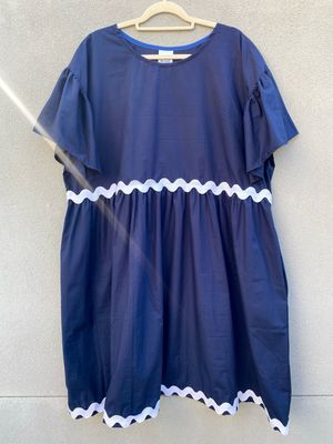 Navy Blue Ric Rac Flutter Sleeve Smock Dress 3XL