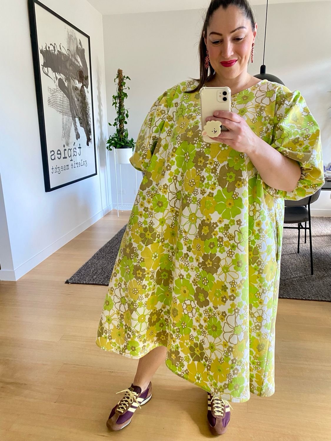 Vintage Green Florals A-line Midi Dress 2XL