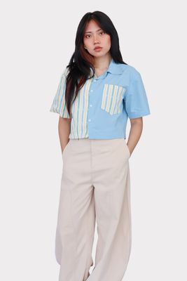 Dominga Cropped Camp Shirt in Bughaw (Sky Blue)