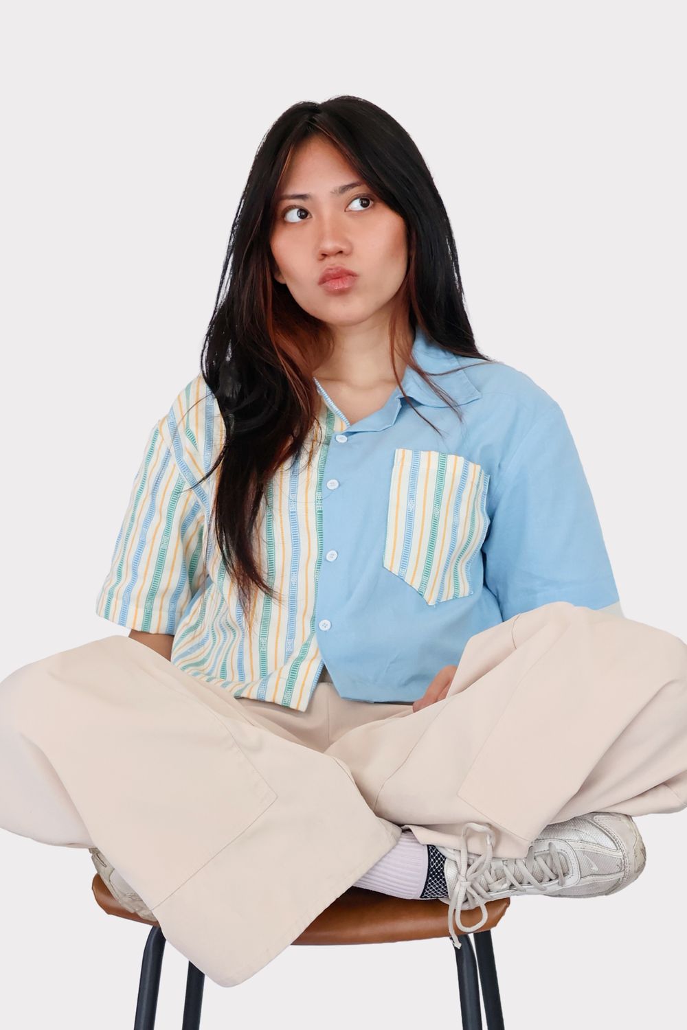 Dominga Cropped Camp Shirt in Bughaw (Sky Blue)