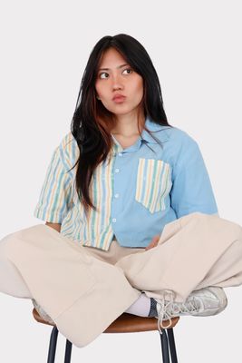 Dominga Cropped Camp Shirt in Bughaw (Sky Blue)