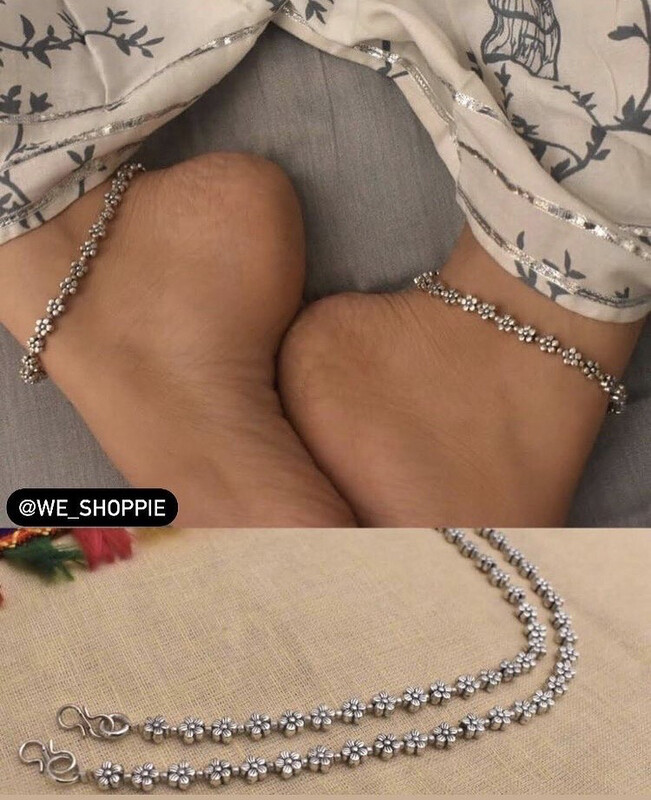 Floral Oxidized Anklets