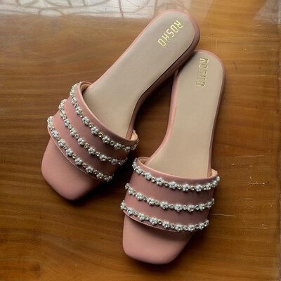 Coral Pink Embroidered Flats
