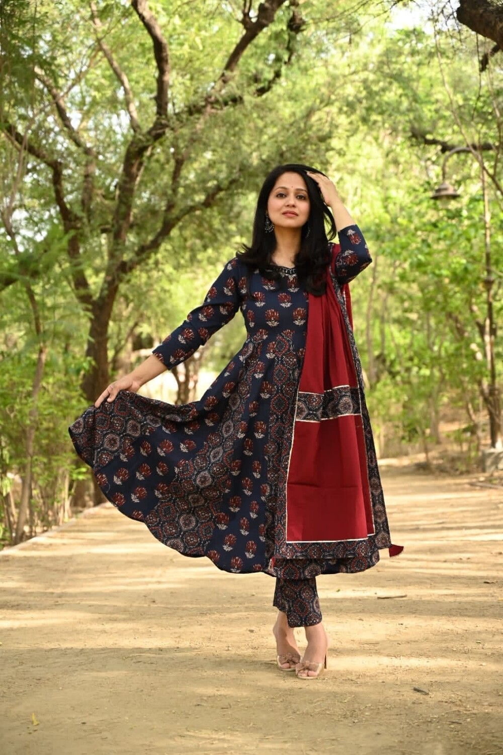 Cotton Ajrakh Anarkali Kurtaset