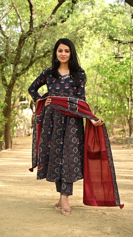 Cotton Ajrakh Anarkali Kurtaset