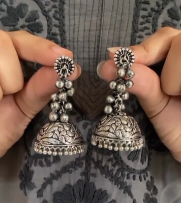 Silver Look-alike Ghungroo Jhumkas