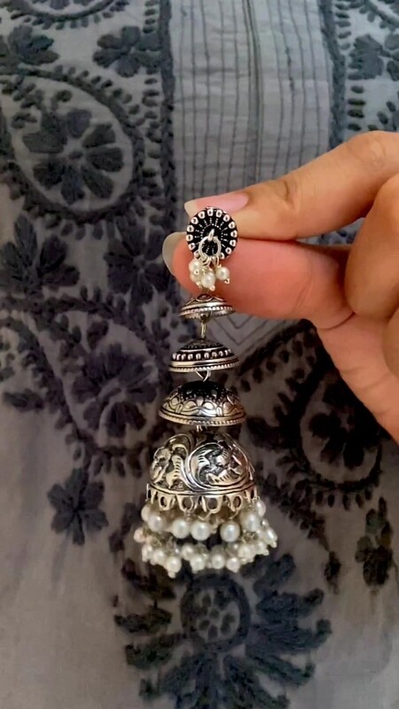 Silver Look-alike Layered Jhumkas