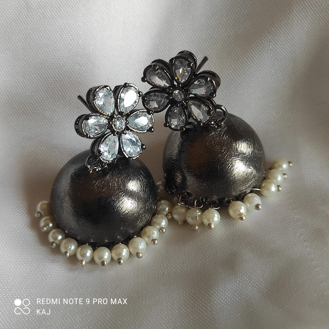 Blackmetal Cz and Pearl Jhumkas