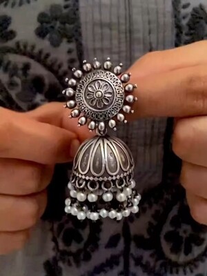 Silver Look-alike Pearl Fall Jhumkas