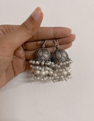 Silver Look-alike Pearl Hangings Jhumka 