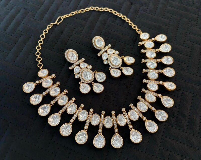 Premium Polki Drop Necklace Set 