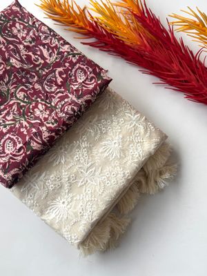Chanderi Cotton Chikankari Thread Work Saree