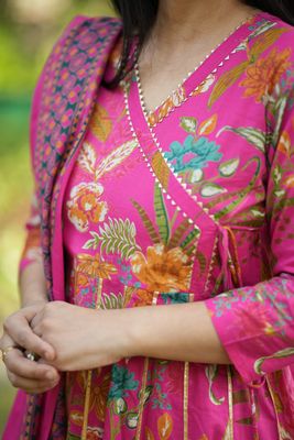 Pink Floral Anarkali Kurtaset