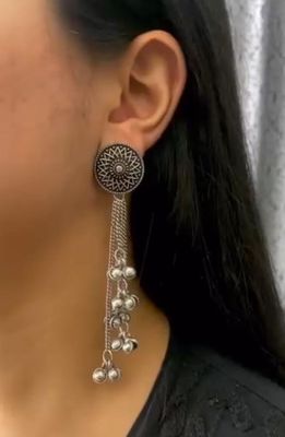 Oxidised Studded Tassel Earrings