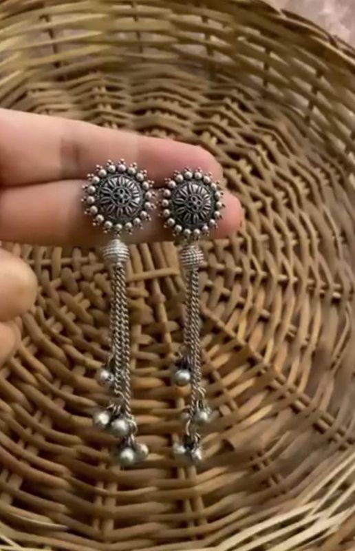 Oxidised Studded Tassel Earrings