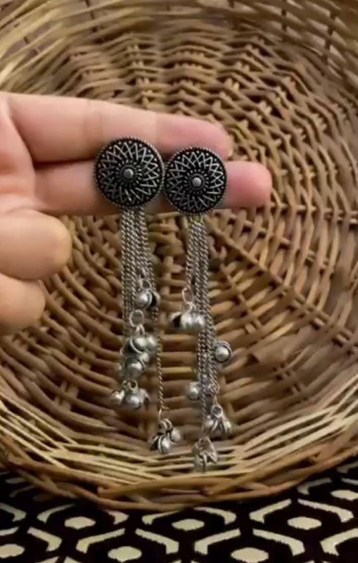 Oxidised Studded Tassel Earrings
