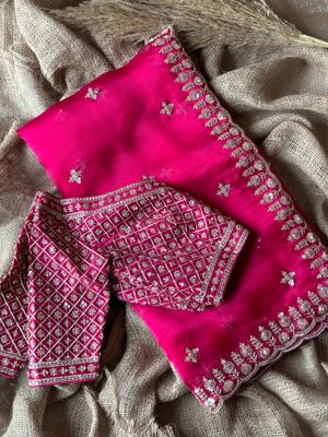 Premium Organza Silk Saree with Stitched Designer Blouse and Exquisite Beaded Handwork