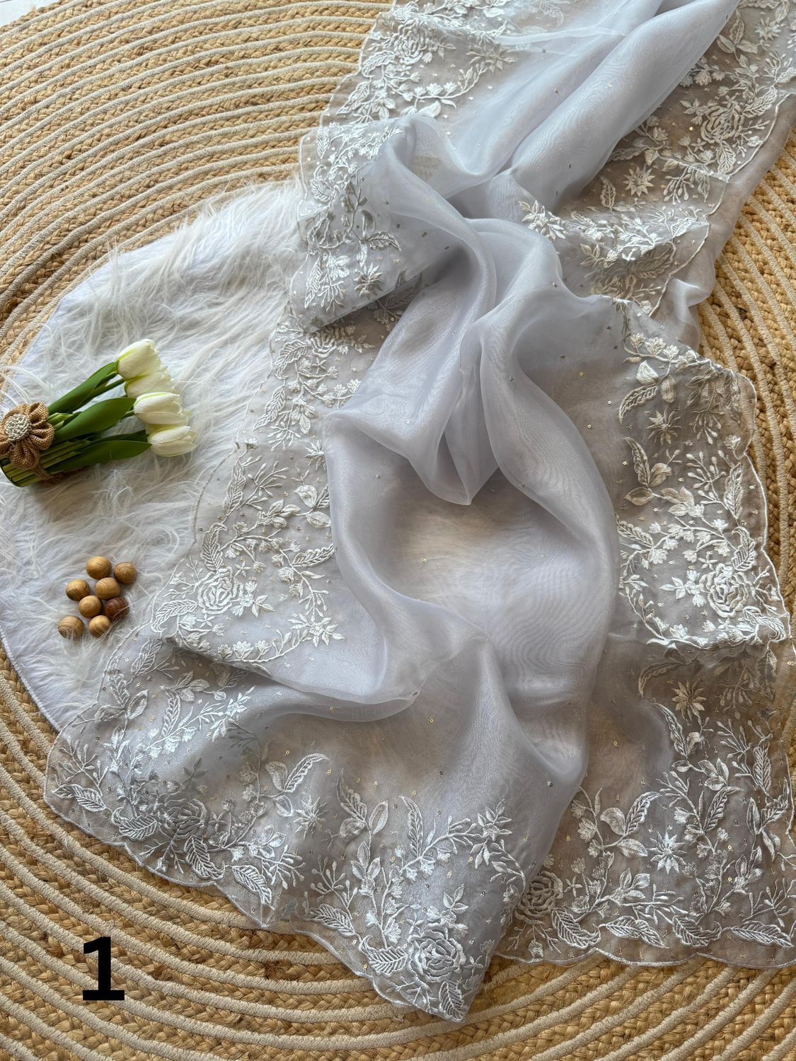 Floral Embroidered Organza Saree