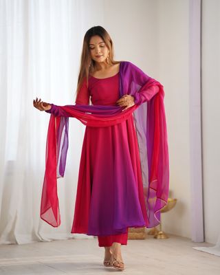 Georgette Pink Ombre Anarkali Set