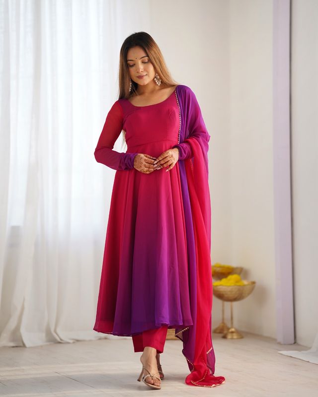 Georgette Pink Ombre Anarkali Set