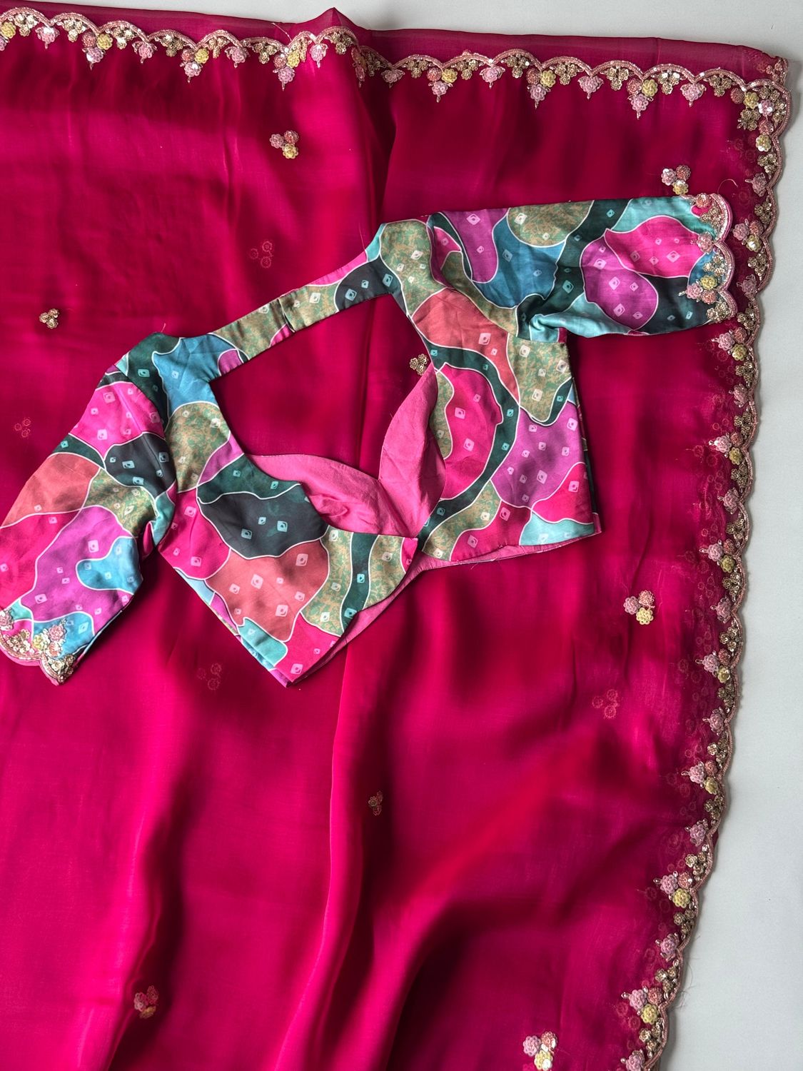 Pink Tissue Silk Saree With Contemporary Readymade Blouse
