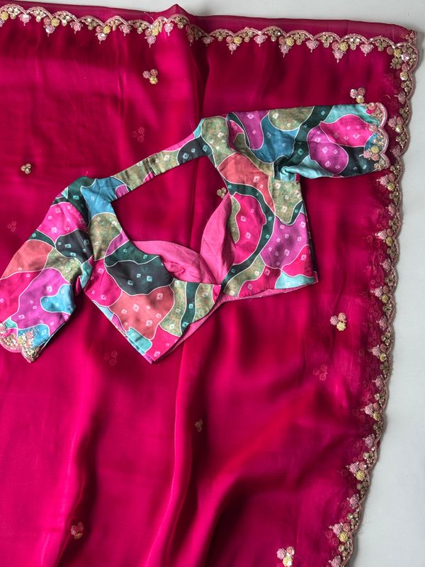 Pink Tissue Silk Saree With Contemporary Readymade Blouse