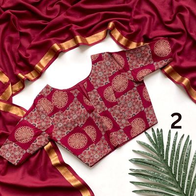 Mul Cotton Solid Saree With Readymade Blouse
