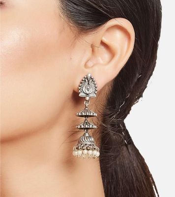 Oxidized Pearl Hanging Jhumka