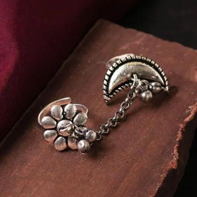 Oxidised Ghungroo Connected Finger Ring