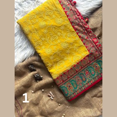 Georgette Thread Work Saree With Pashmina Foil Print