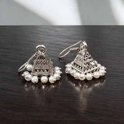 Oxidised Silver Traingle Jhumkas