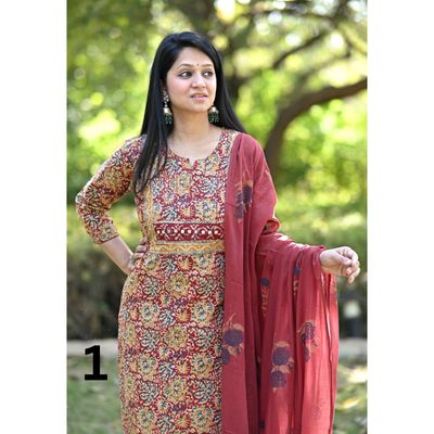 Pure Ajrakh Cotton Kurtaset With Hand-kaatha Work