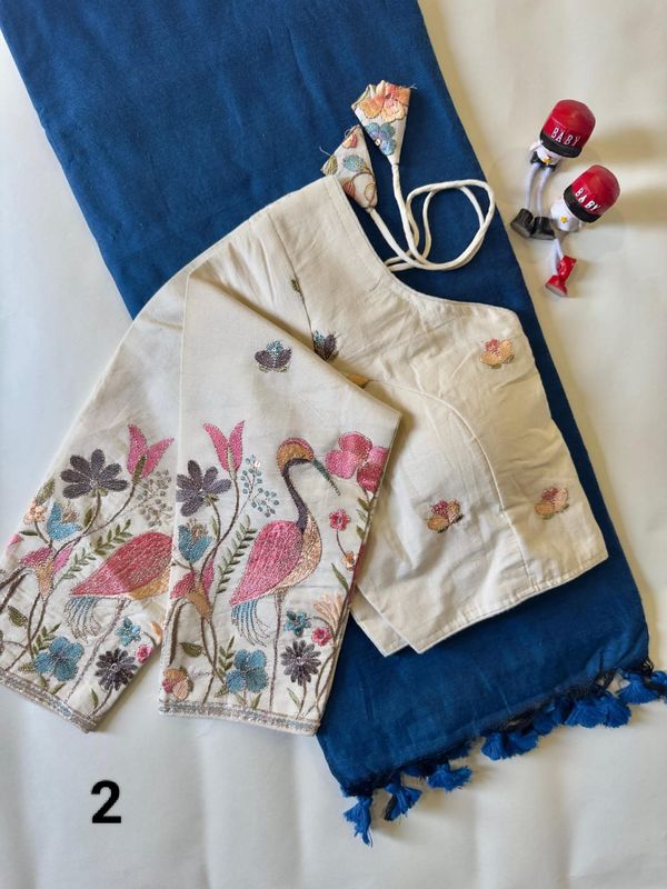 Khadi Cotton Saree with Readymade Embroidery Blouse