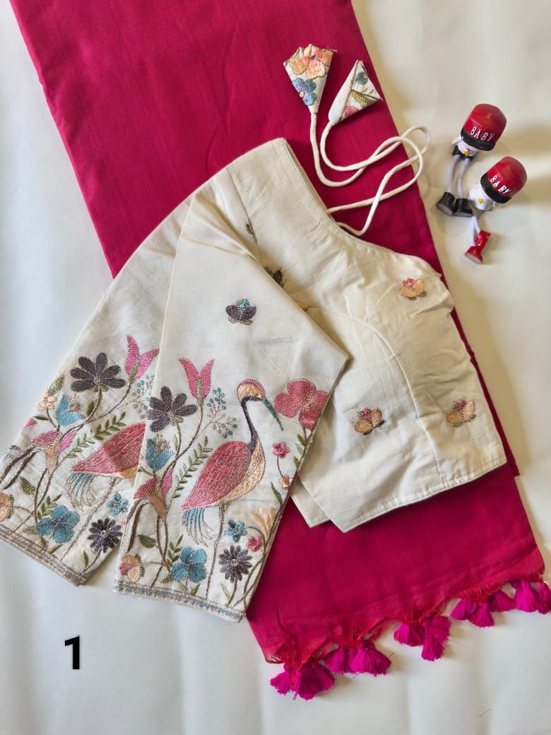 Khadi Cotton Saree with Readymade Embroidery Blouse