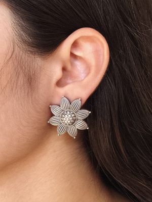Oxidized Flower Stud Earrings