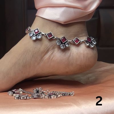 German Silver Anklets With Monalisa Stones