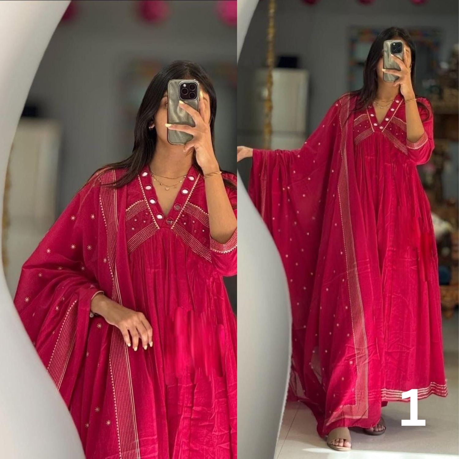 Crushed Cotton Kurta Set With Dupatta