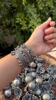 Oxidised Bangle Set With Ghungroos