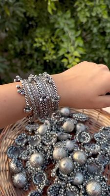 Oxidised Bangle Set With Ghungroos