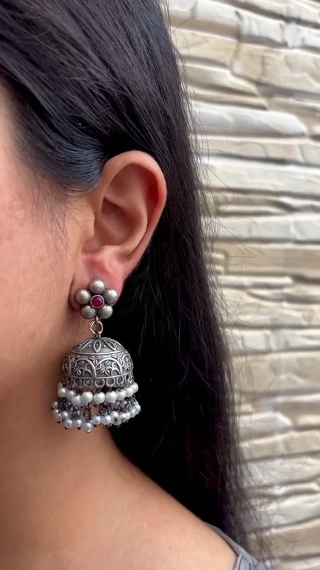 Silver Look-alike Jhumka With Pearl Layers