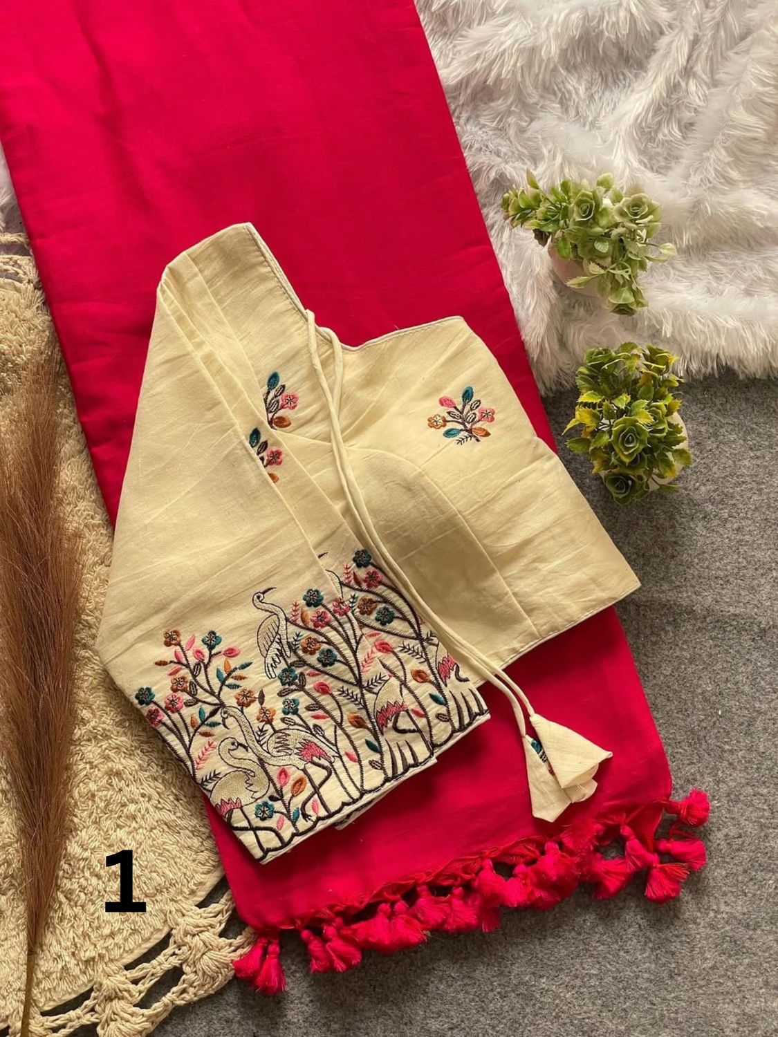 Solid Khadi Cotton Saree With Readymade Blouse