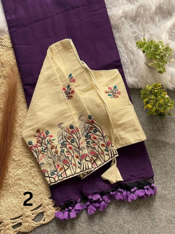 Solid Khadi Cotton Saree With Readymade Blouse
