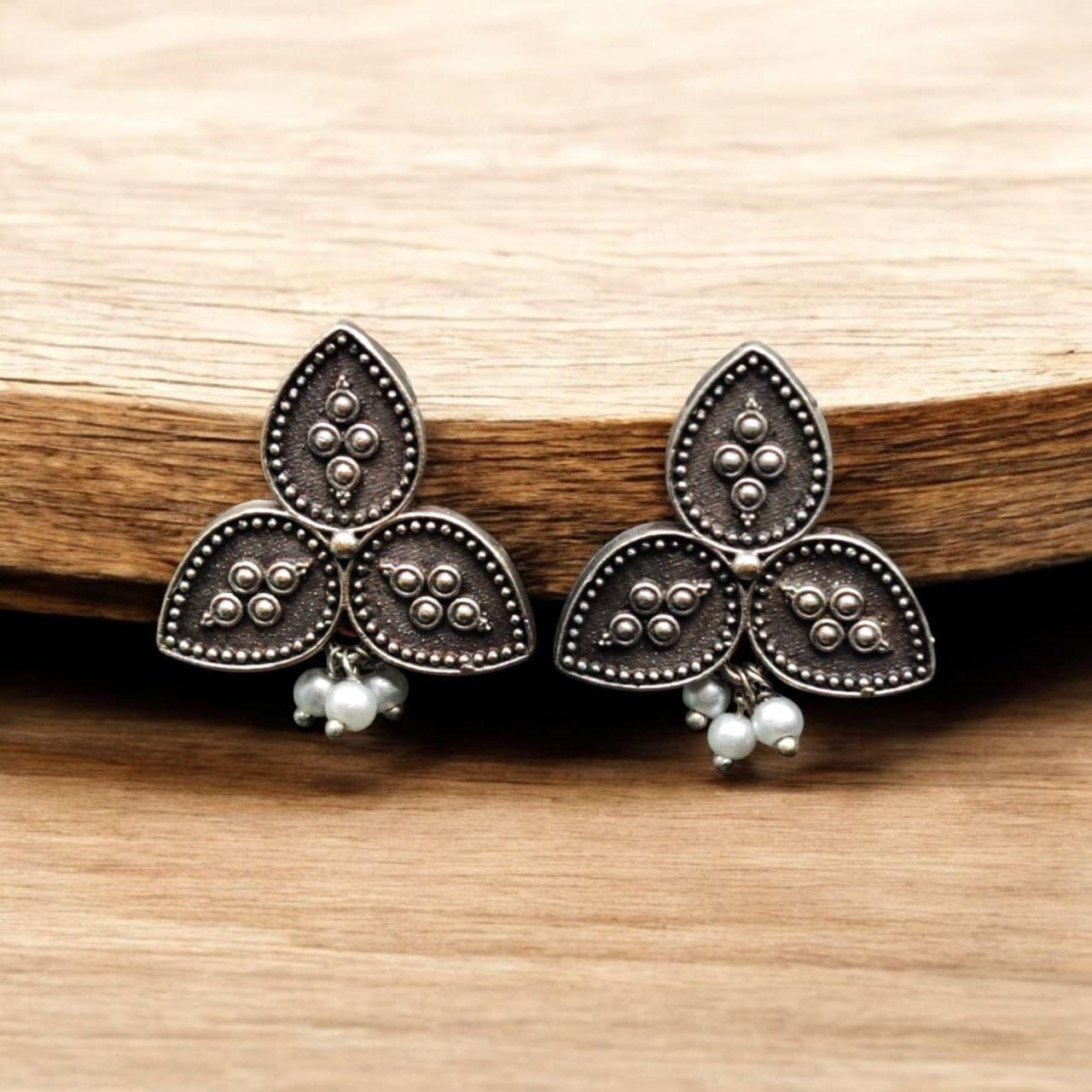 Oxidised Leaf Stud Earrings