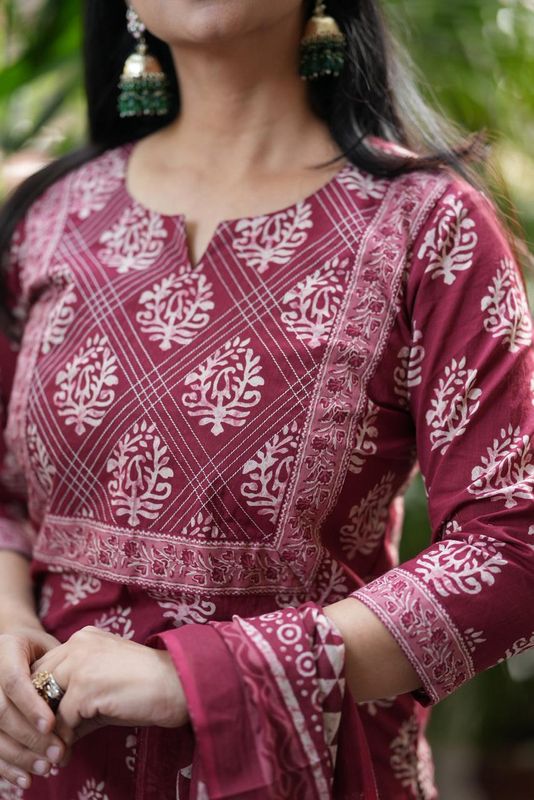 Jaipuri Bagru Print Kurtaset with Dupatta
