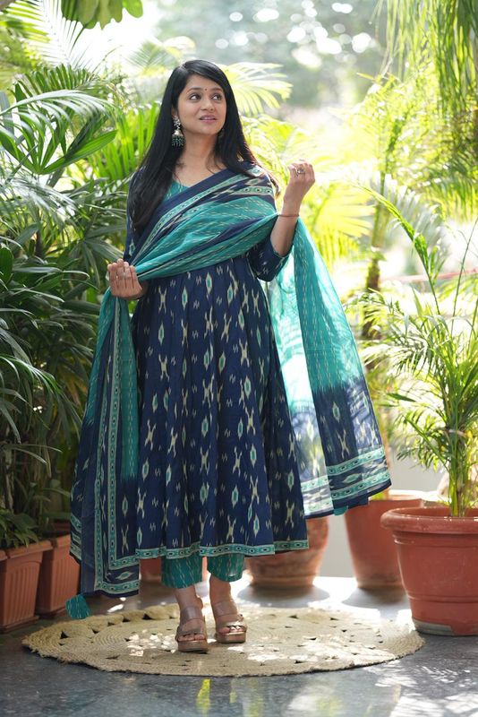 Ikkat Print Anarkali Suit Set