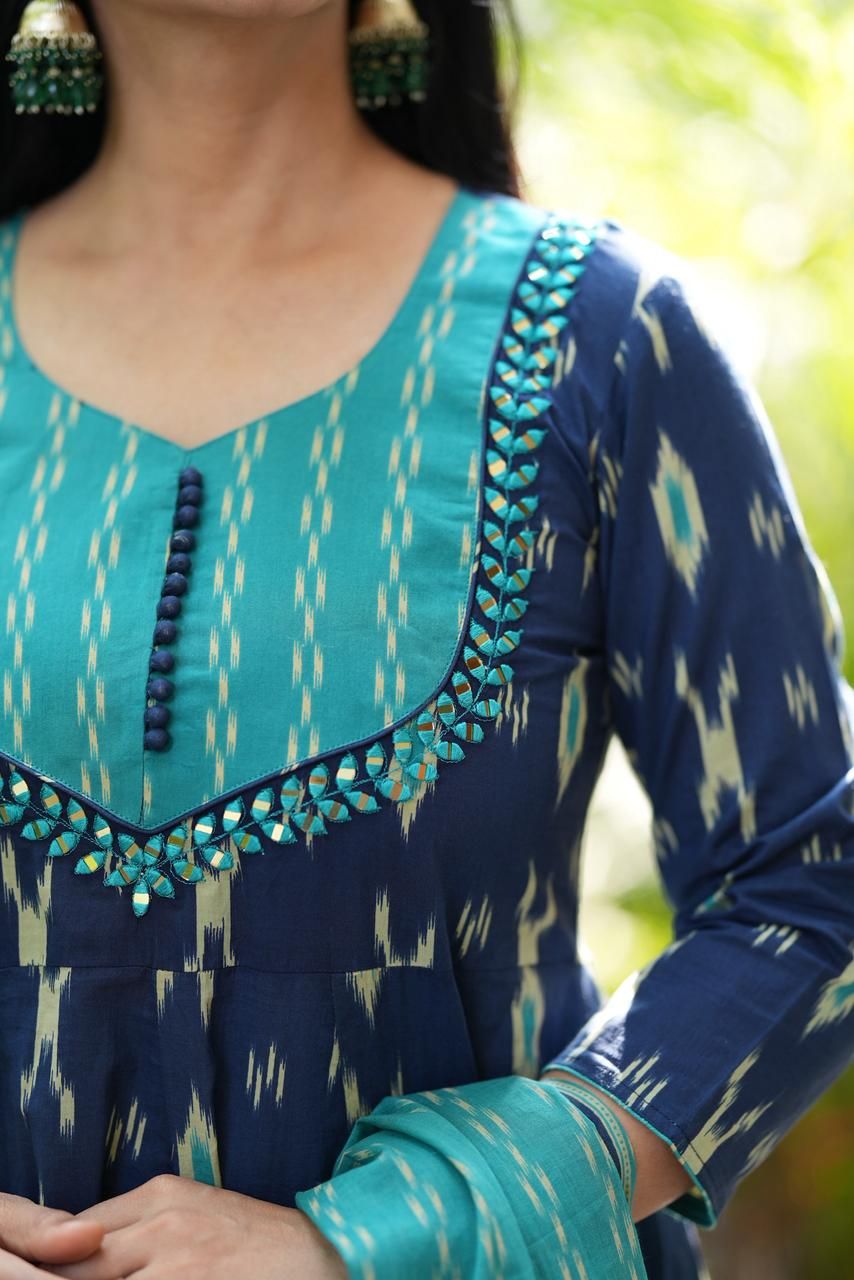 Ikkat Print Anarkali Suit Set