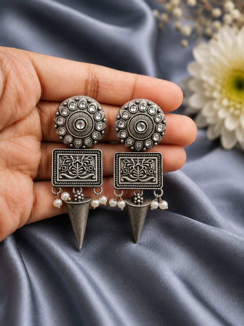 Floral Dangler Statement Earrings