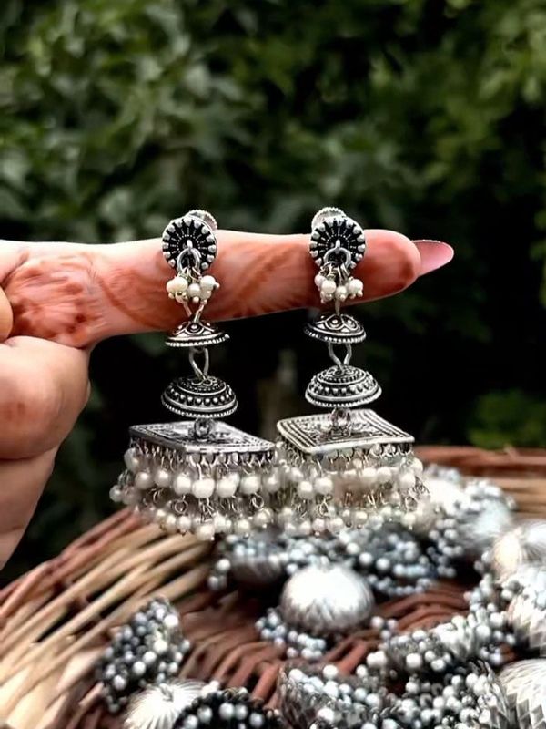 Silver Look-alike Layered Pearl Jhumkas